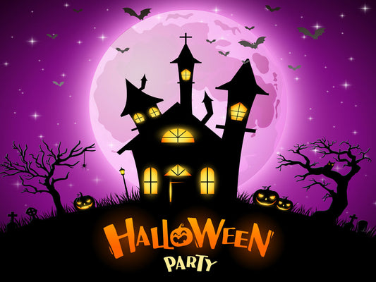 Fox Purple Halloween Night Party Vinyl Rolled Backdrop - Foxbackdrop