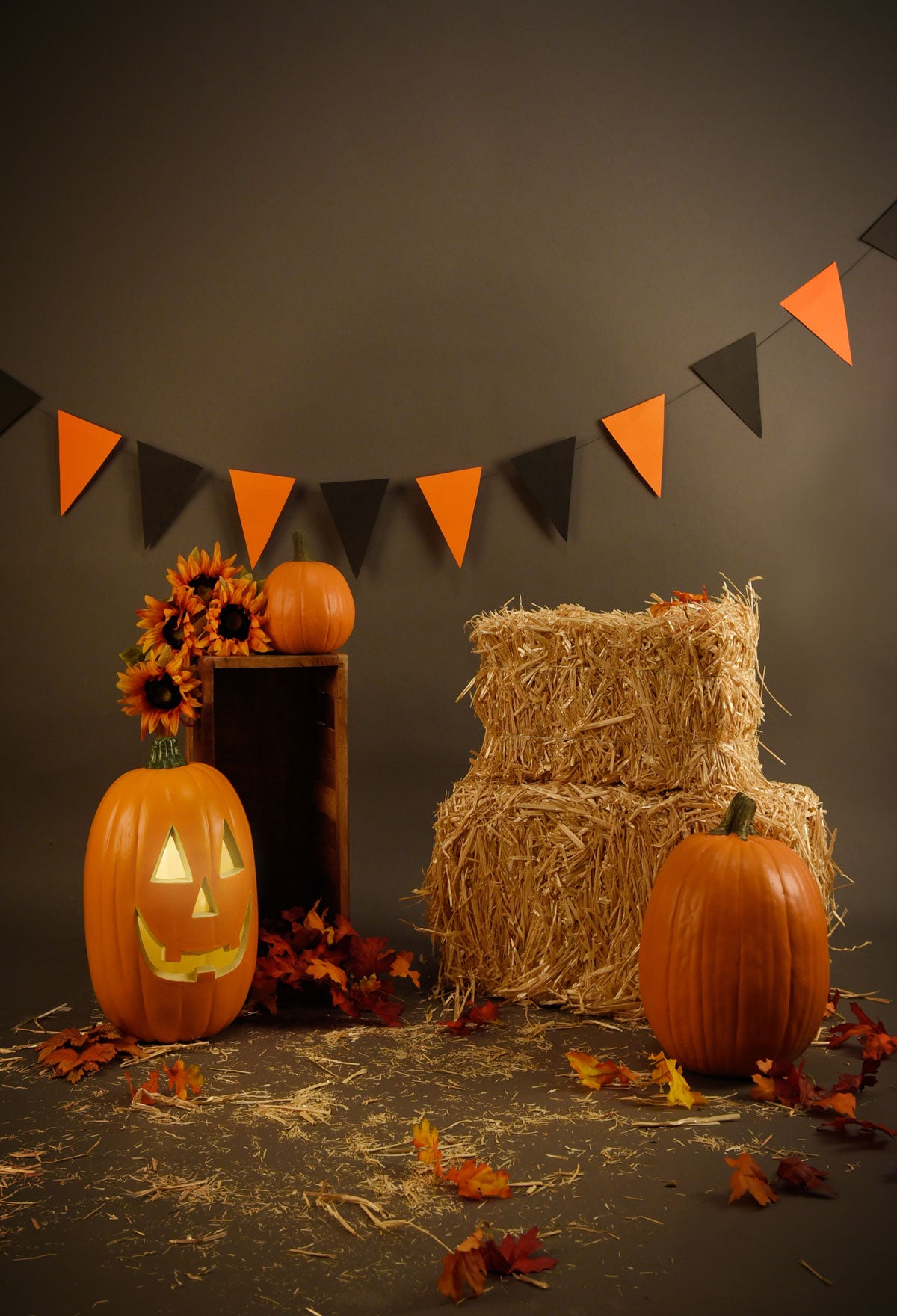 Fox Rolled Thanksgiving Straw Pumkin Vinyl Photos Backdrop - Foxbackdrop