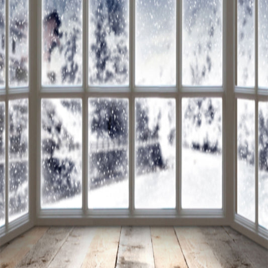 Fox Rolled Window Snow Winter Vinyl Photos Backdrop - Foxbackdrop