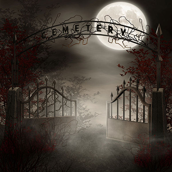 Fox Halloween Horrible Night Moon Metal Door Vinyl Backdrop - Foxbackdrop
