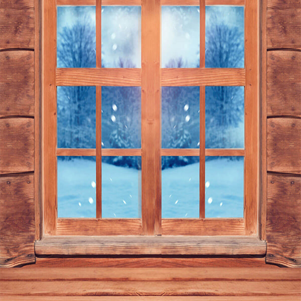 Fox Rolled Winter Wood Window Vinyl Backdrop - Foxbackdrop