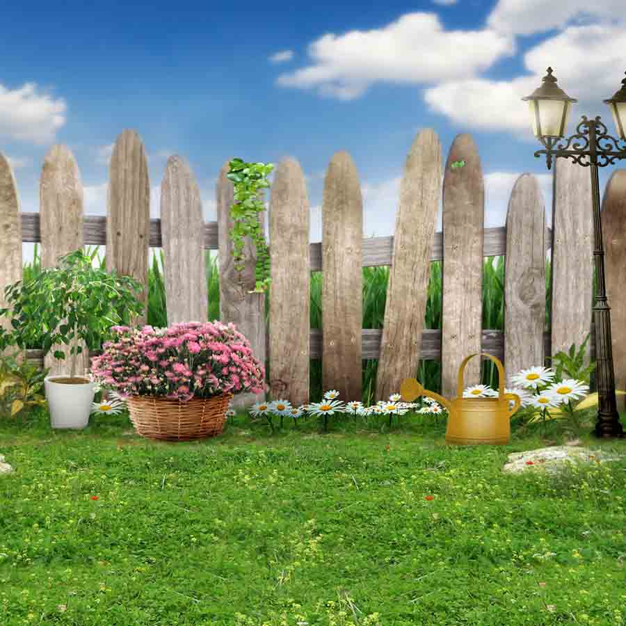 Fox Rolled Spring Fence Grass Children Photography Backdrop - Foxbackdrop