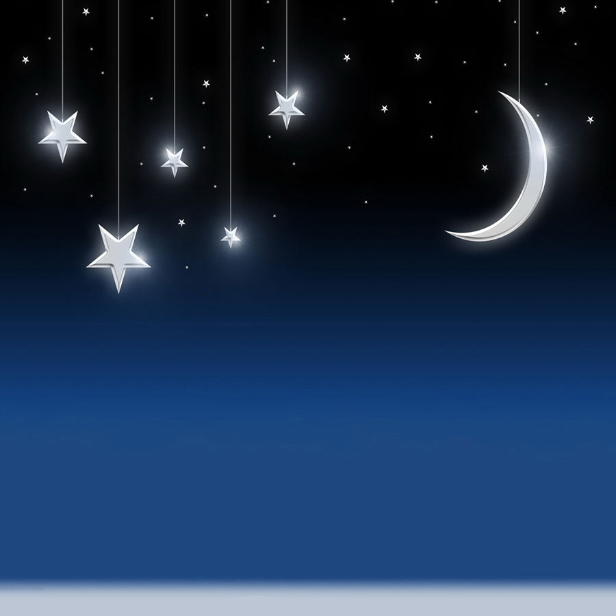 Fox Rolled Night Sky Moon Stars Vinyl Children Backdrop - Foxbackdrop