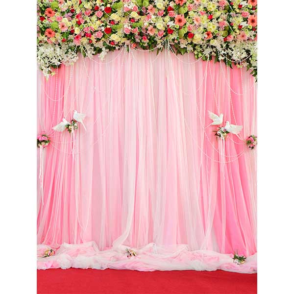 Fox Rolled Pink Curtain Vinyl Wedding Photo Backdrop - Foxbackdrop