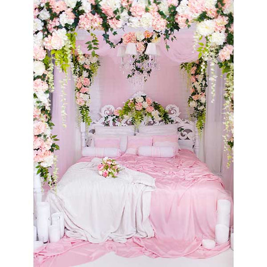 Fox Rolled Pink Bed Vinyl Wedding Couples Backdrops - Foxbackdrop