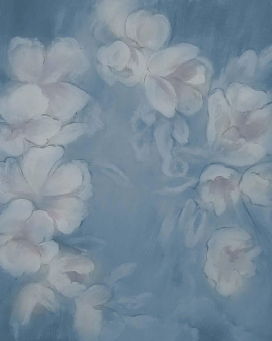 Fox Rolled Vintage Flowers Blue Vinyl Photo Backdrop - Foxbackdrop