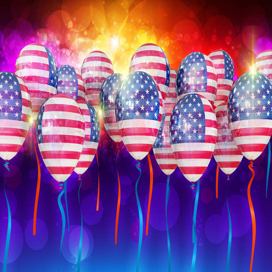 Fox American Flag Balloons 4 of July Vinyl Photo Backdrop - Foxbackdrop