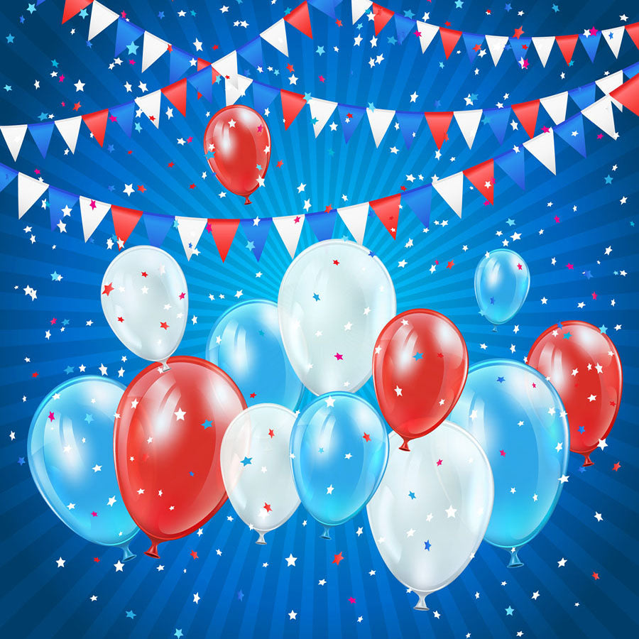 Fox American Flag Banner Blue Vinyl 4 of July Backdrop - Foxbackdrop