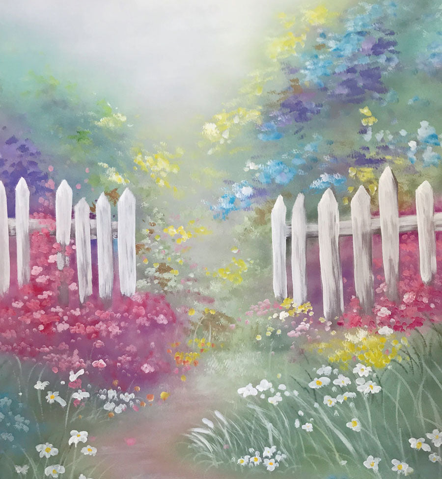 Fox Rolled Painting Flowers Fence Children Vinyl Backdrop - Foxbackdrop