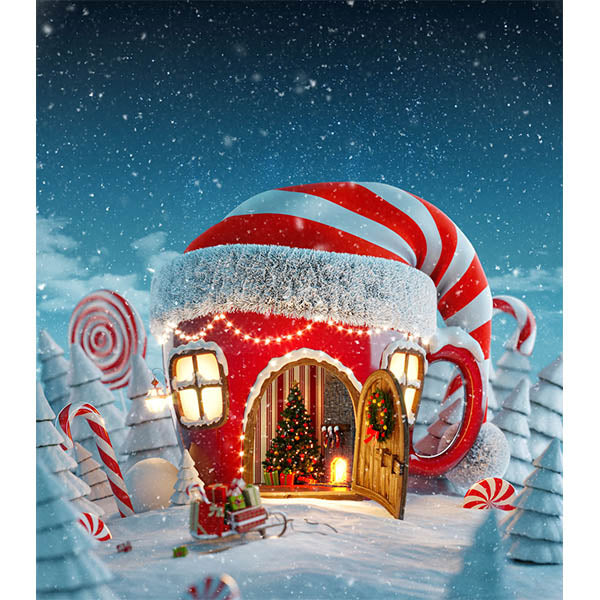 Fox Vinyl Christmas Candy Cup House Photography Backdrop - Foxbackdrop