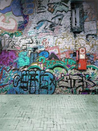 Fox Retro Graffiti Wall With Floor Vinyl Backdrop - Foxbackdrop