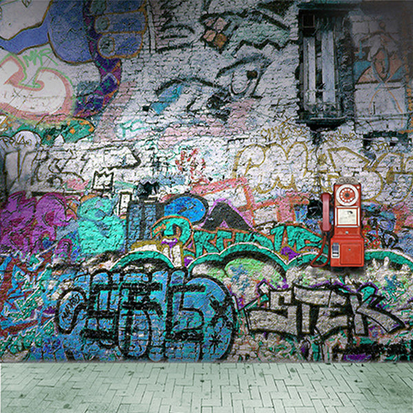 Fox Retro Graffiti Wall With Floor Vinyl Backdrop - Foxbackdrop