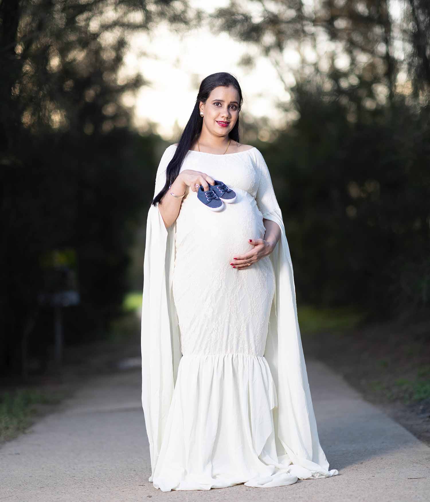 Fox Elegant White Mermaid Long Maternity Dress for Photoshoot - Foxbackdrop