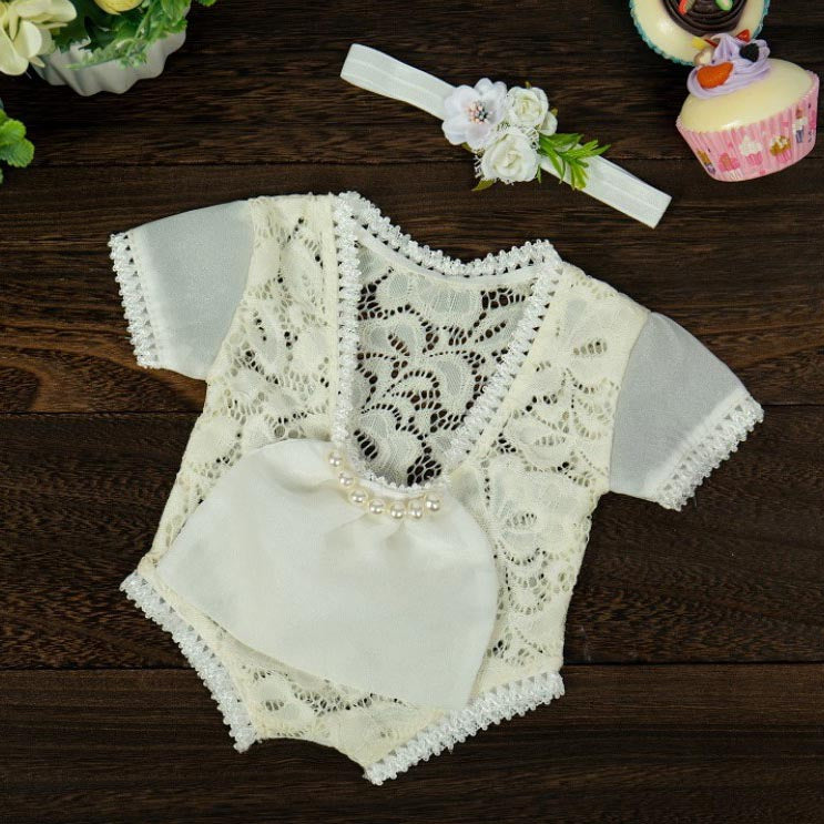 Fox 2pcs/set Beige Lace Newborn Outfits Clothing for Photography - Foxbackdrop