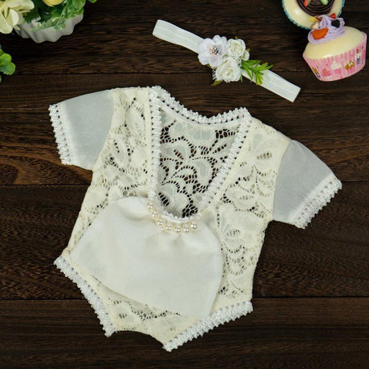 Fox 2pcs/set Beige Lace Newborn Outfits Clothing for Photography - Foxbackdrop