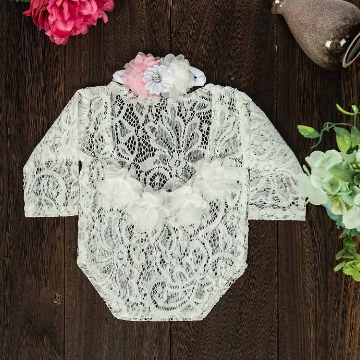 Fox 2pc/set White/Pink Lace Summer Outfits for Newborn Photoshoot - Foxbackdrop