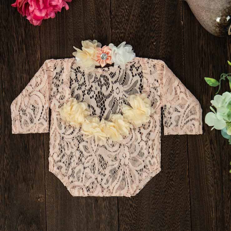 Fox 2pc/set White/Pink Lace Summer Outfits for Newborn Photoshoot - Foxbackdrop