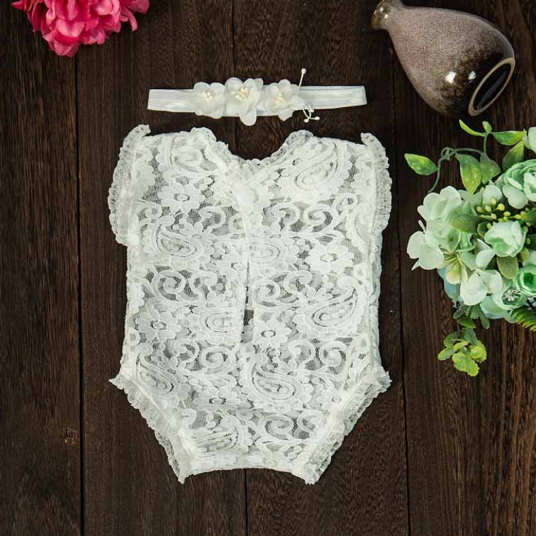 Fox White Lace Summer Outfits for Newborn Photo Props - Foxbackdrop