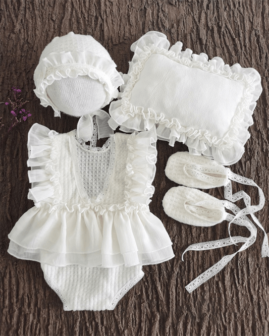 Fox 4pcs/set Newborn Baby Prop Lace Outfits Dress Shoes Pillow Hat - Foxbackdrop