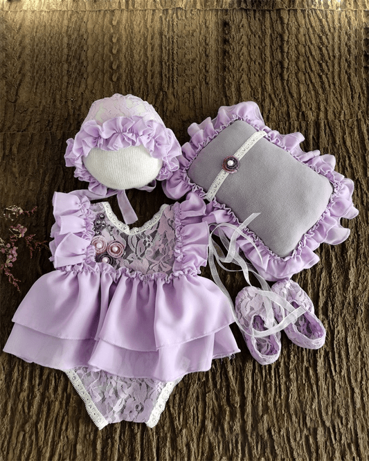 Fox 4pcs/set Newborn Baby Prop Lace Outfits Dress Shoes Pillow Hat - Foxbackdrop