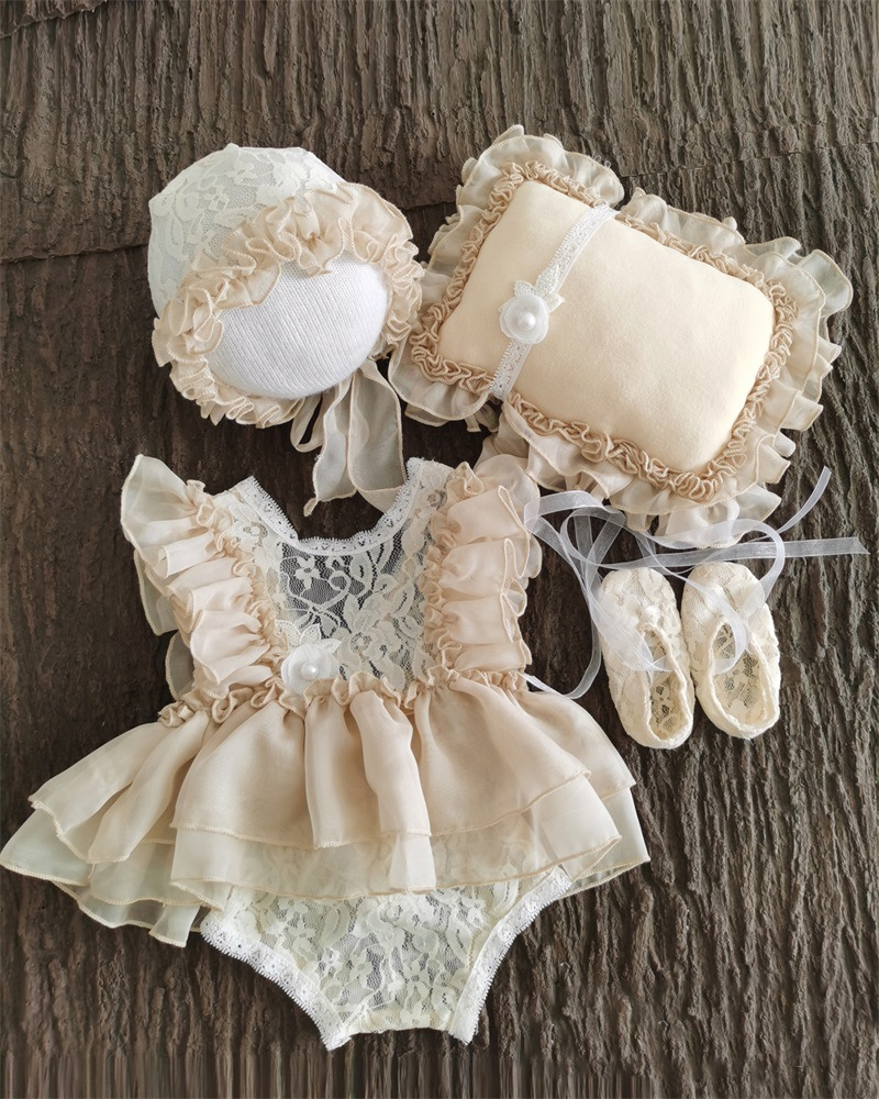 Fox 4pcs/set Newborn Baby Prop Lace Outfits Dress Shoes Pillow Hat - Foxbackdrop