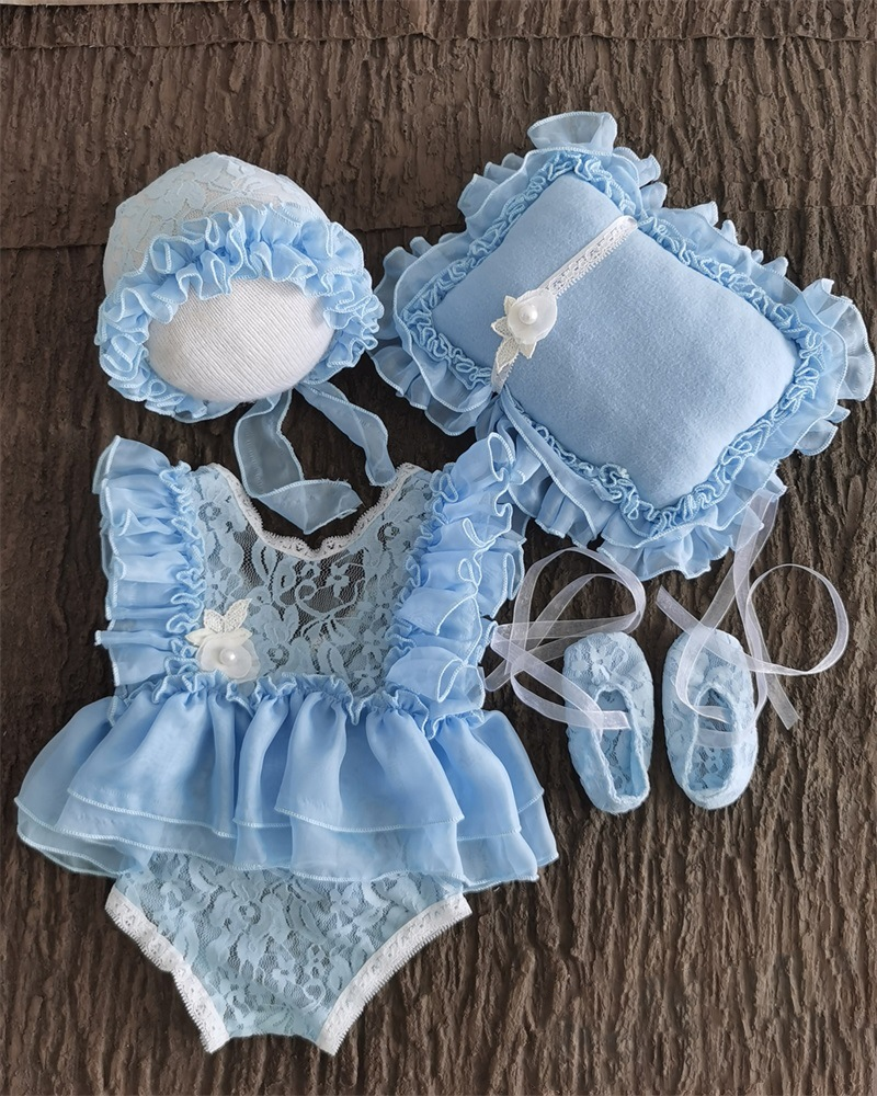 Fox 4pcs/set Newborn Baby Prop Lace Outfits Dress Shoes Pillow Hat - Foxbackdrop