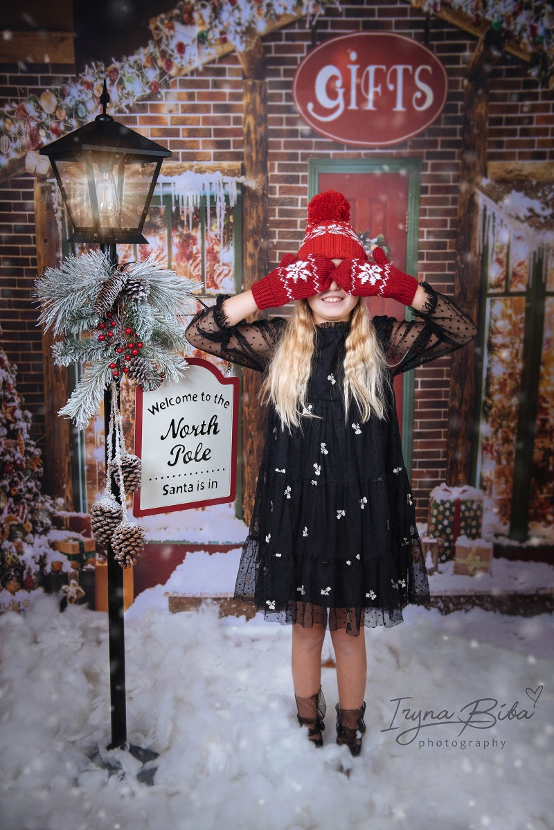 Fox Christmas Trees Gifts Snow Fabric/Vinyl Backdrop