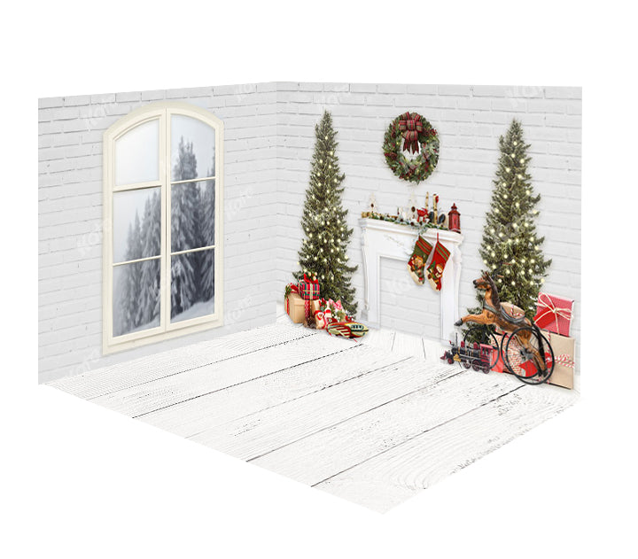Fox 3 PCS Christmas Room Set Vinyl Photo Backdrop - Foxbackdrop