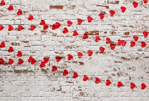 Fox Retro Wall with Red Hearts Valentine's Day Vinyl Backdrop - Foxbackdrop