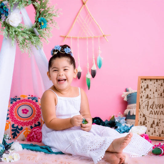 Fox White Tent Pink Children Birthday Vinyl Backdrop Design By Neiva - Foxbackdrop