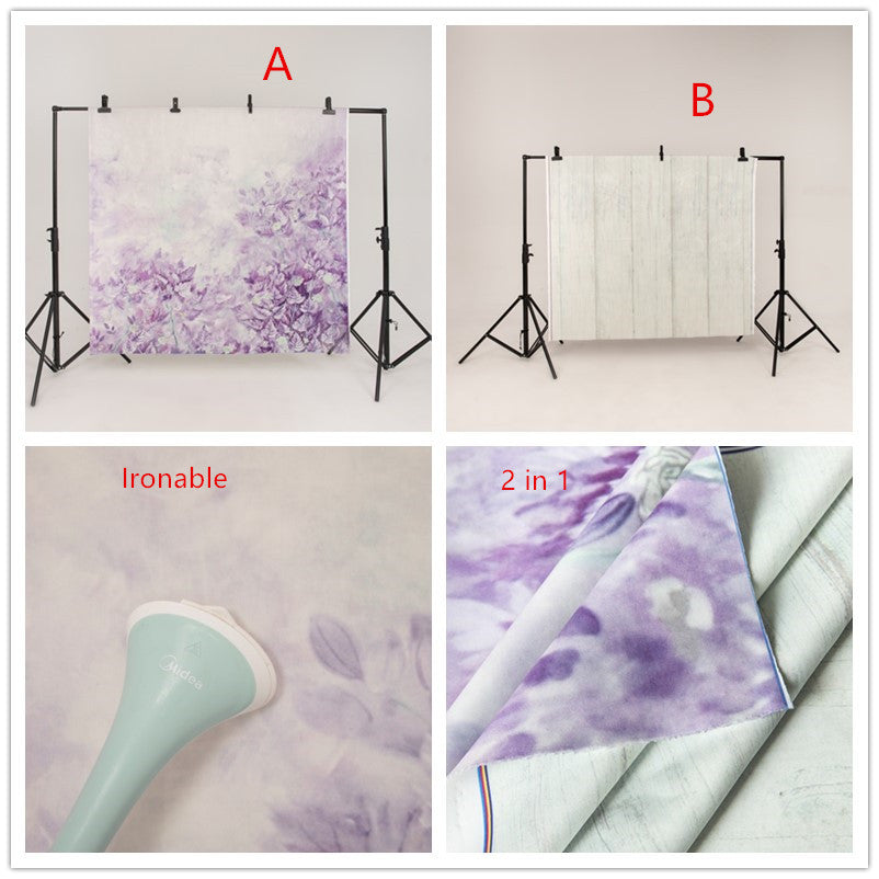 Fox Abstract Purple/Wood Double-sided Nano 2 in 1 Photography Backdrop - Foxbackdrop
